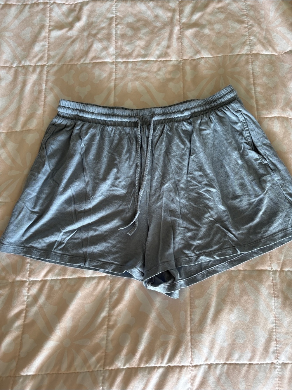 girlfriend collective blue drawstring lounge shorts